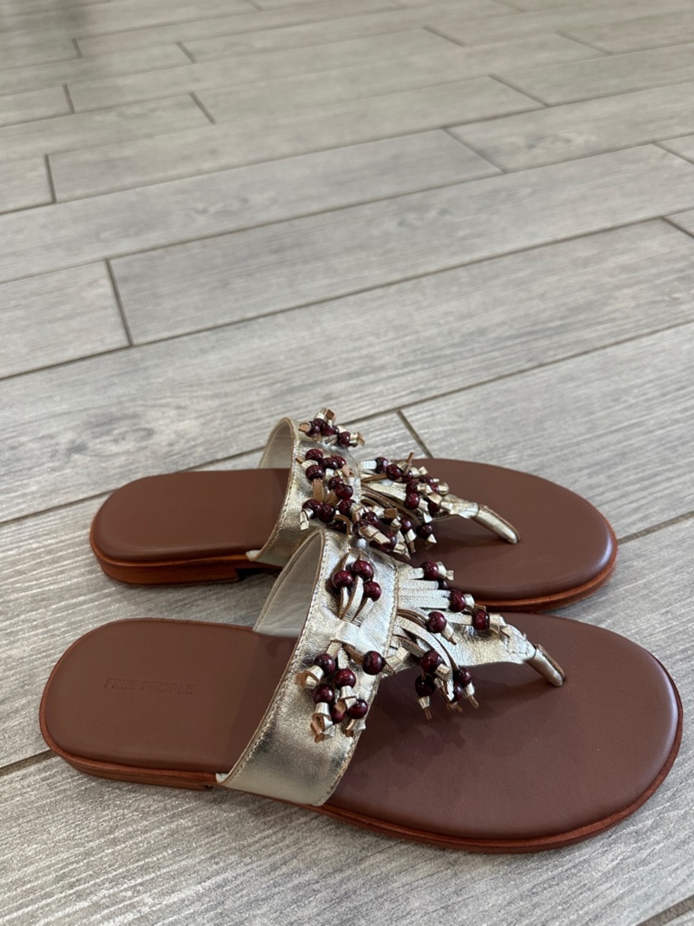 Free People Sadie Fringe Gold Metallic Sandals New! - Picture 9 of 14